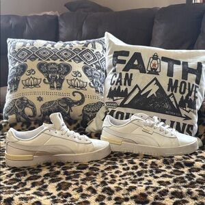 Puma White Sneakers with Gold Details